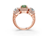 Rose gold Three-Stone Fancy Green Radiant Cut Halo Diamond Milgrain Band with Four-Prong Setting_3