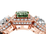 Rose gold Three-Stone Fancy Green Radiant Cut Halo Diamond Milgrain Band with Four-Prong Setting_4