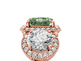 Rose gold Three-Stone Fancy Green Radiant Cut Halo Diamond Milgrain Band with Four-Prong Setting_5