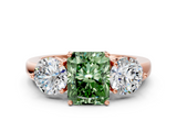 Rose gold Three-Stone Fancy Green Radiant  Cut Solitaire Ring with Prong Setting on a Classic Band_81