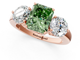 Rose gold Three-Stone Fancy Green Radiant  Cut Solitaire Ring with Prong Setting on a Classic Band_82