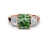 Rose gold Three-Stone Fancy Green Radiant  Cut Solitaire Ring with Prong Setting_3