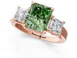 Rose gold Three-Stone Fancy Green Radiant  Cut Solitaire Ring with Prong Setting_4
