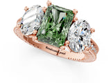 Rose gold Three-Stone Fancy Green Radiant  Diamond Milgrain Pave Band with Prong Setting 2