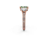 Rose gold Three-Stone Fancy Green Radiant  Diamond Milgrain Pave Band with Prong Setting 3