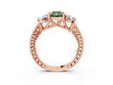 Rose gold Three-Stone Fancy Green Radiant  Diamond Milgrain Pave Band with Prong Setting 4