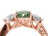 Rose gold Three-Stone Fancy Green Radiant  Diamond Milgrain Pave Band with Prong Setting 5