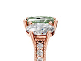 Rose gold Three-Stone Fancy Green Radiant  Diamond Milgrain Pave Band with Prong Setting