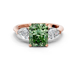 Rose gold Three-Stone Fancy Green Radiant  Diamond Ring with Pear Side Stones in Four-Prong Setting_63