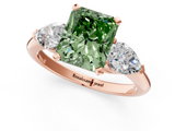 Rose gold Three-Stone Fancy Green Radiant  Diamond Ring with Pear Side Stones in Four-Prong Setting_64