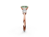 Rose gold Three-Stone Fancy Green Radiant  Diamond Ring with Pear Side Stones in Four-Prong Setting_65