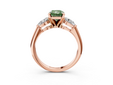 Rose gold Three-Stone Fancy Green Radiant  Diamond Ring with Pear Side Stones in Four-Prong Setting_66