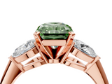 Rose gold Three-Stone Fancy Green Radiant  Diamond Ring with Pear Side Stones in Four-Prong Setting_67