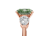 Rose gold Three-Stone Fancy Green Radiant  Diamond Ring with Pear Side Stones in Four-Prong Setting_68