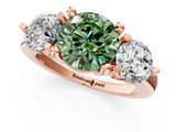 Rose gold Three-Stone Fancy Green Round  Brilliant Cut Solitaire Ring with Prong Setting on a Classic Band 2