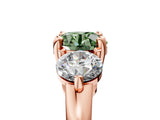 Rose gold Three-Stone Fancy Green Round  Brilliant Cut Solitaire Ring with Prong Setting on a Classic Band
