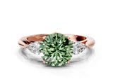 Rose gold Three-Stone Fancy Green Round Cut Brilliant Diamond Solitaire Ring with Tapered Band and Four-Prong Setting_3