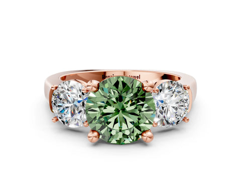 Rose gold Three-Stone Fancy Green Round Cut Brilliant Diamond Trellis Ring with Comfort Fit Band_13