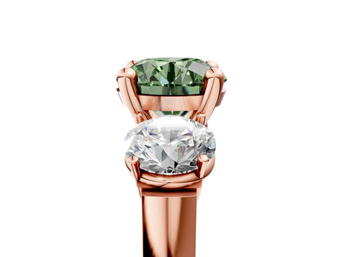 Rose gold Three-Stone Fancy Green Round Cut Brilliant Diamond Trellis Ring with Comfort Fit Band_18