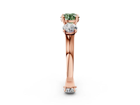 Rose gold Three-Stone Fancy Green Round Cut Brilliant Diamond Trellis Ring with Comfort Fit Band_2