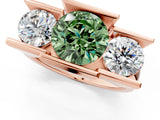 Rose gold Three Stone Fancy Green Round Cut Cut Channel Set Diamond Ring_1