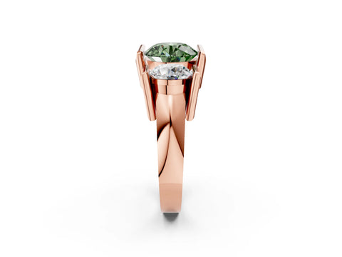 Rose gold Three Stone Fancy Green Round Cut Cut Channel Set Diamond Ring_2