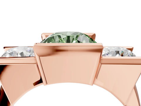 Rose gold Three Stone Fancy Green Round Cut Cut Channel Set Diamond Ring_4