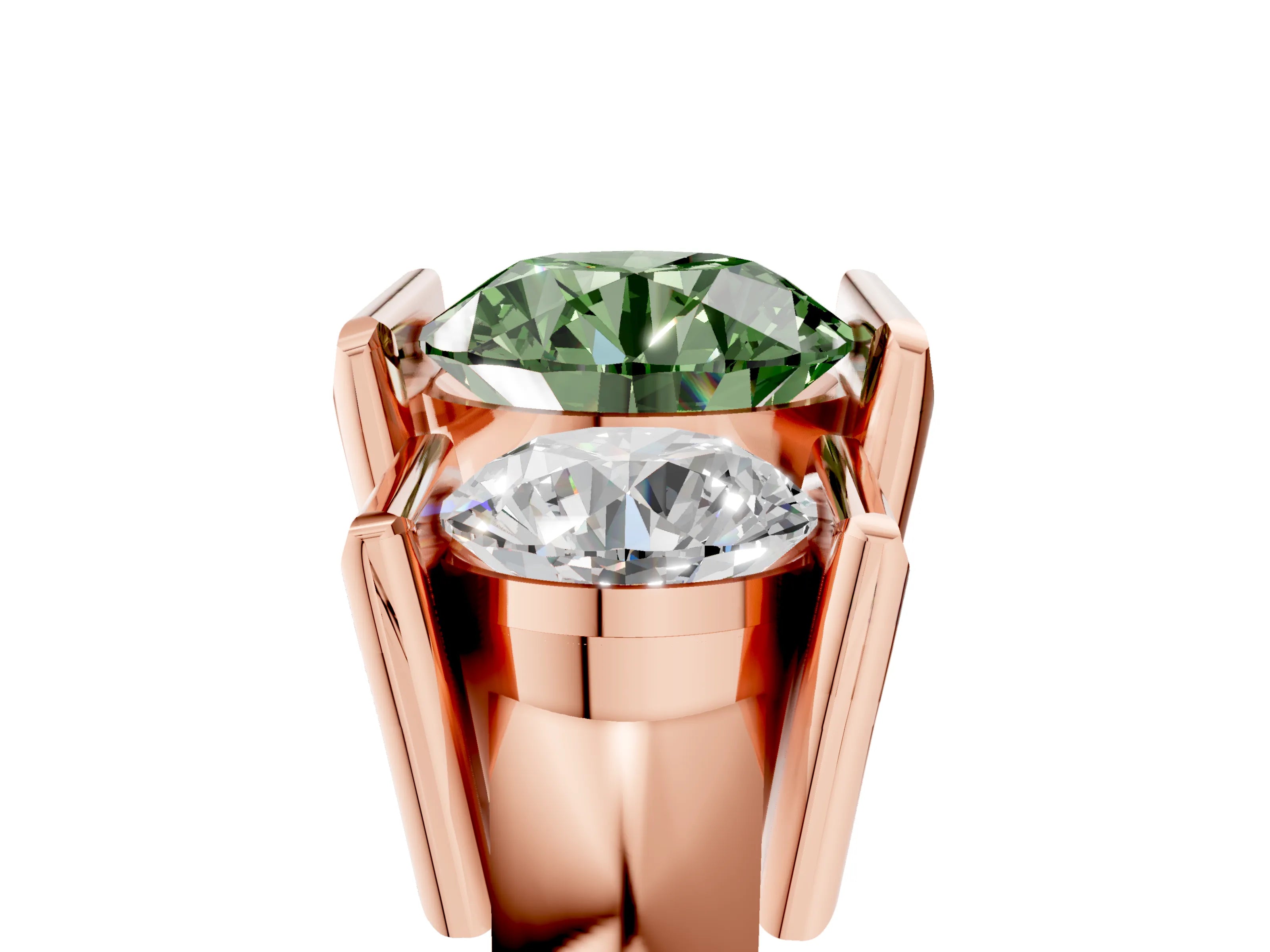 Rose gold Three Stone Fancy Green Round Cut Cut Channel Set Diamond Ring_5