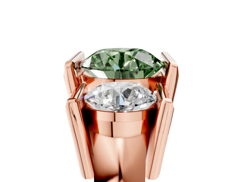 Rose gold Three Stone Fancy Green Round Cut Cut Channel Set Diamond Ring_5
