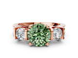 Rose gold Three-Stone Fancy Green Round Cut Cut Classic Band Prong Setting Ring