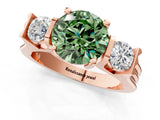 Rose gold Three-Stone Fancy Green Round Cut Cut Classic Band Prong Setting Ring_1