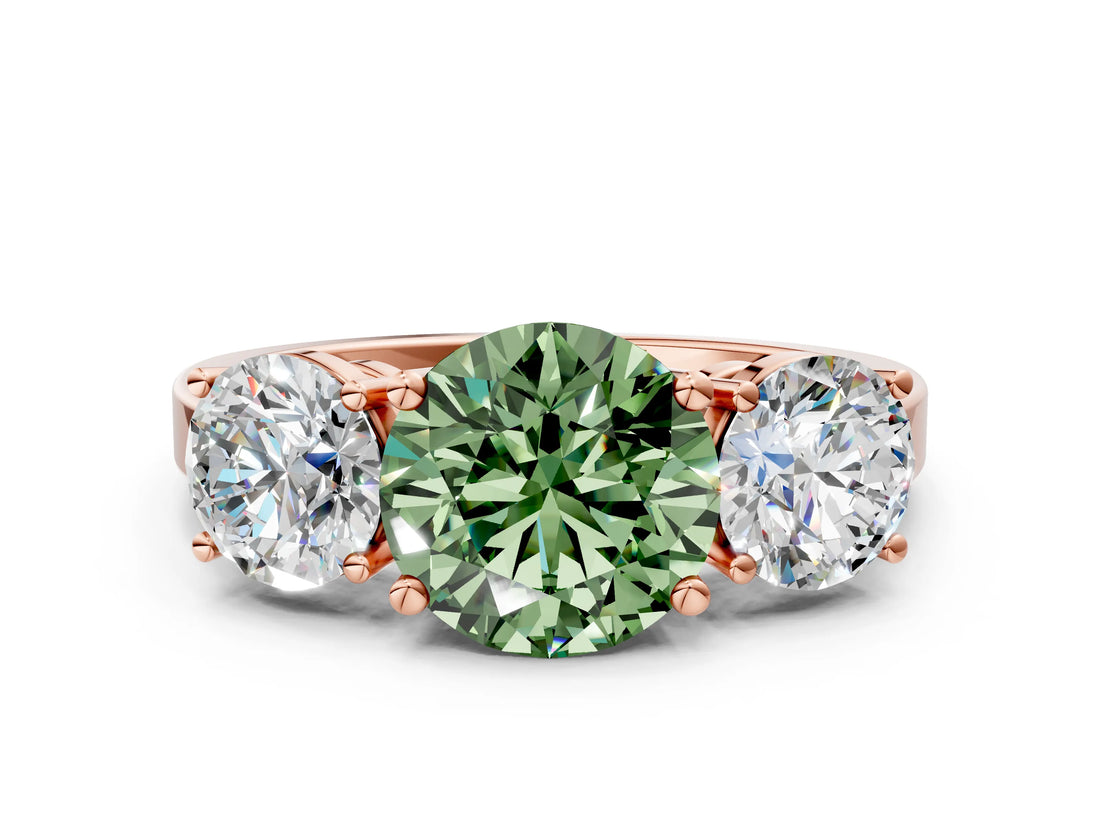 Rose gold Three-Stone Fancy Green Round Cut Cut Diamond Engagement Ring with Flat Band and Four-Prong Setting_12