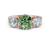 Rose gold Three-Stone Fancy Green Round Cut Cut Diamond Engagement Ring with Flat Band and Four-Prong Setting_12