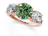 Rose gold Three-Stone Fancy Green Round Cut Cut Diamond Engagement Ring with Flat Band and Four-Prong Setting_13