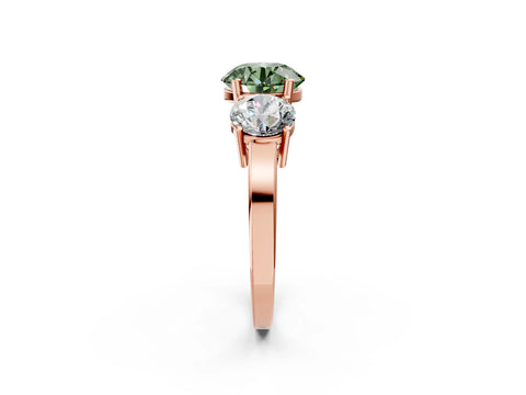 Rose gold Three-Stone Fancy Green Round Cut Cut Diamond Engagement Ring with Flat Band and Four-Prong Setting_14