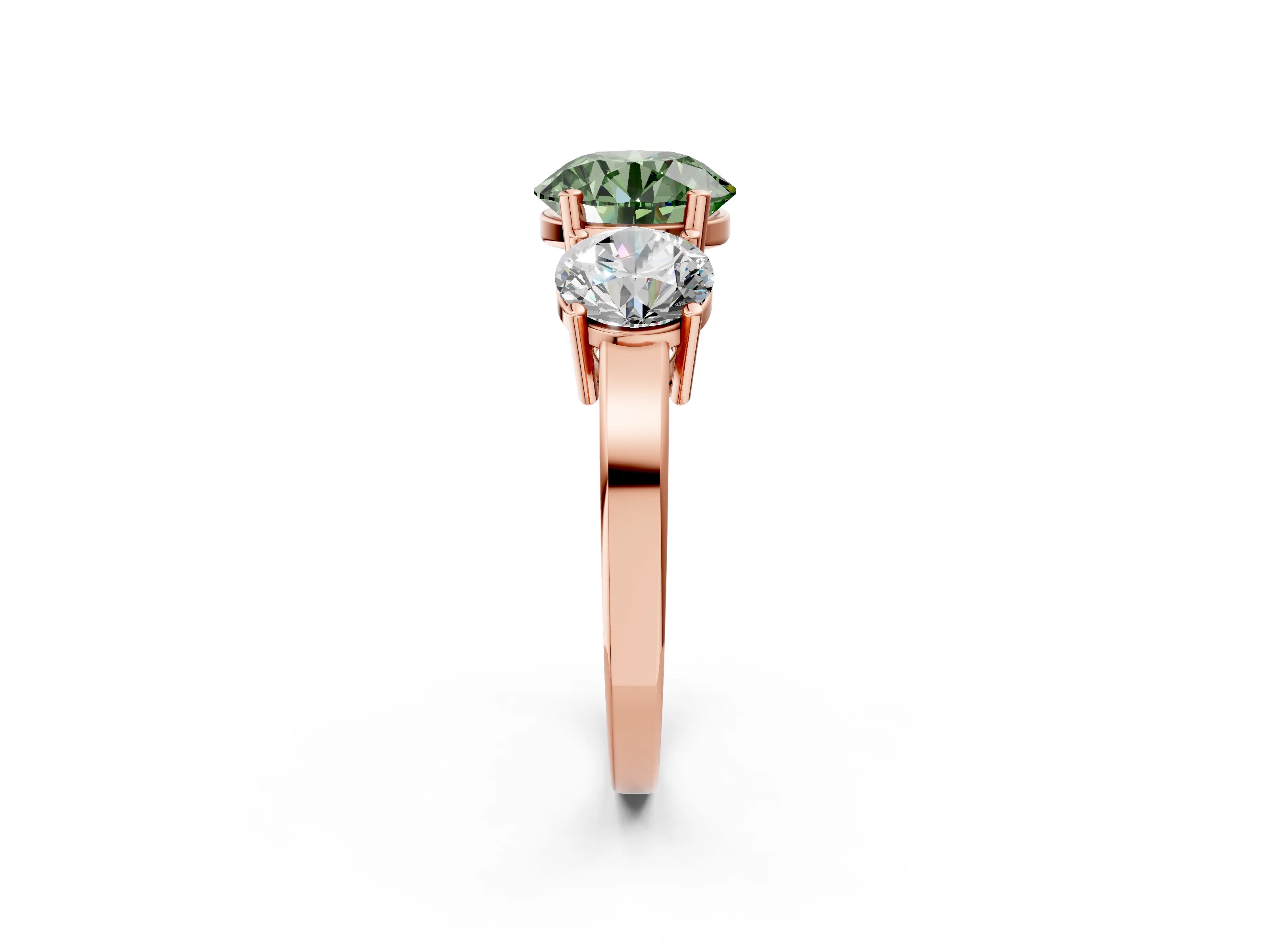 Rose gold Three-Stone Fancy Green Round Cut Cut Diamond Engagement Ring with Flat Band and Four-Prong Setting_2