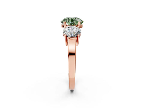 Rose gold Three-Stone Fancy Green Round Cut Cut Diamond Engagement Ring with Flat Band and Four-Prong Setting_2