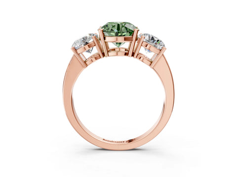 Rose gold Three-Stone Fancy Green Round Cut Cut Diamond Engagement Ring with Flat Band and Four-Prong Setting_3