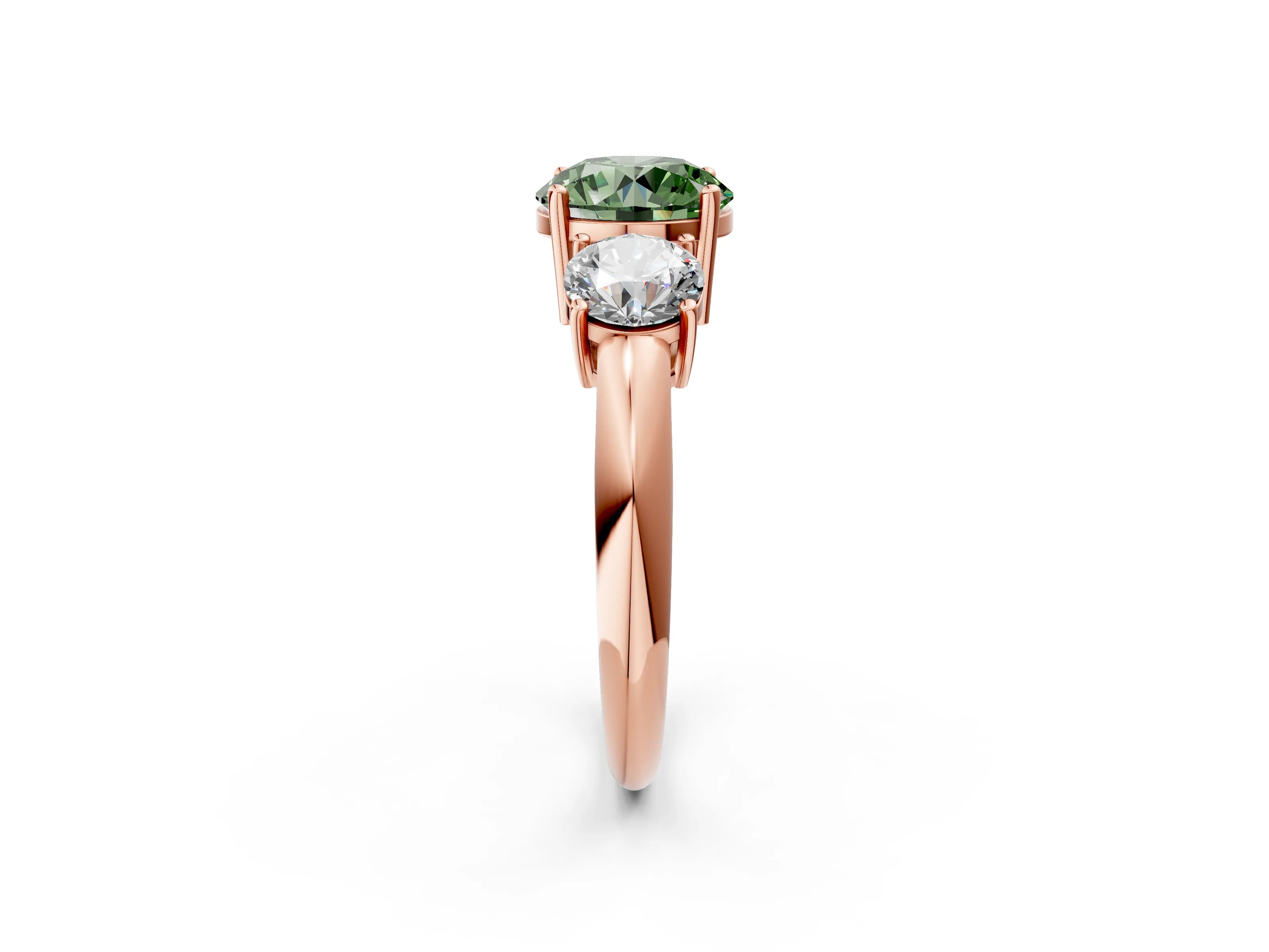 Rose gold Three-Stone Fancy Green Round Cut Cut Diamond Engagement Ring with Prong Setting on a White Gold Band_2