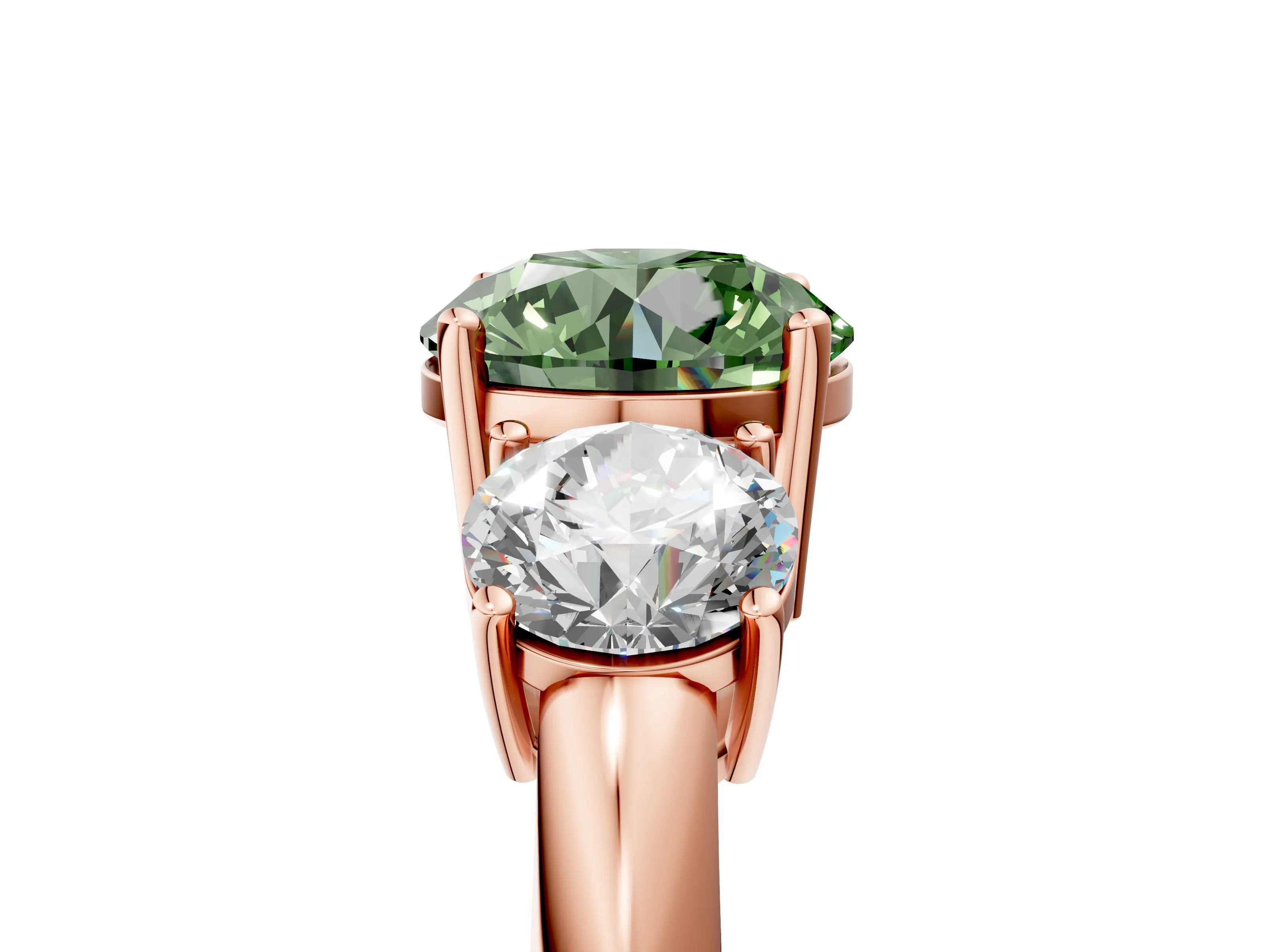 Rose gold Three-Stone Fancy Green Round Cut Cut Diamond Engagement Ring with Prong Setting on a White Gold Band_29