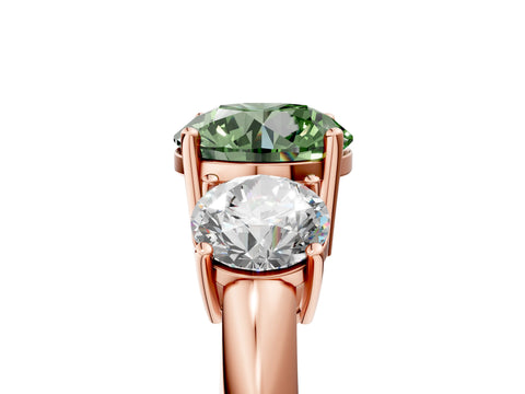 Rose gold Three-Stone Fancy Green Round Cut Cut Diamond Engagement Ring with Prong Setting on a White Gold Band_29