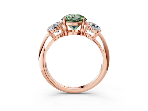 Rose gold Three-Stone Fancy Green Round Cut Cut Diamond Engagement Ring with Prong Setting on a White Gold Band_3
