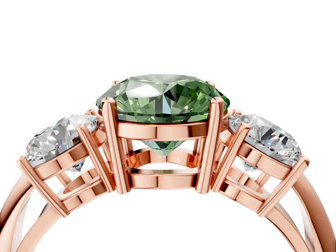 Rose gold Three-Stone Fancy Green Round Cut Cut Diamond Engagement Ring with Prong Setting on a White Gold Band_4