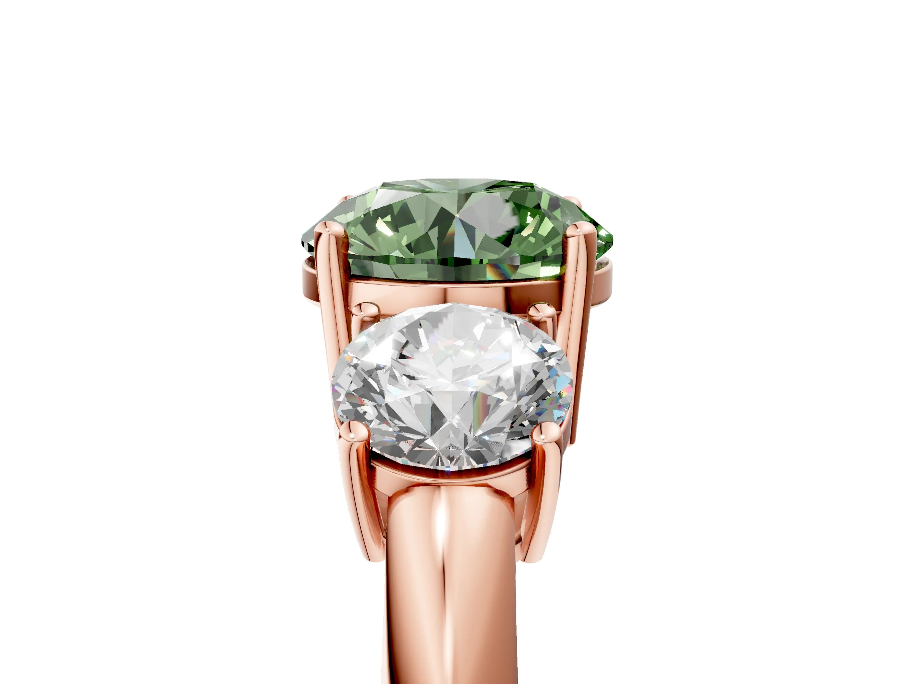Rose gold Three-Stone Fancy Green Round Cut Cut Diamond Engagement Ring with Prong Setting on a White Gold Band_5