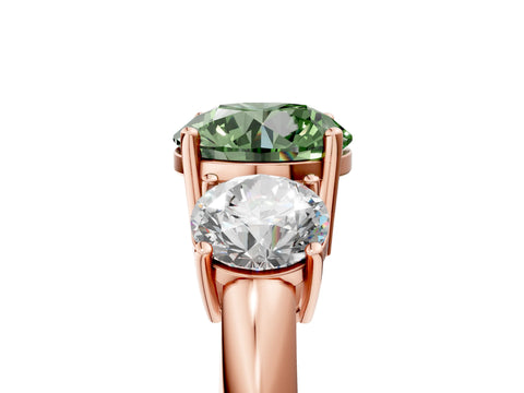 Rose gold Three-Stone Fancy Green Round Cut Cut Diamond Engagement Ring with Prong Setting on a White Gold Band_5