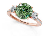 Rose gold Three-Stone Fancy Green Round Cut Cut Diamond Pavé Band with Prong Setting_40