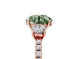 Rose gold Three-Stone Fancy Green Round Cut Cut Diamond Pavé Band with Prong Setting_44