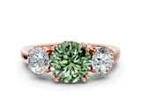 Rose gold Three-Stone Fancy Green Round Cut Cut Diamond Ring with Channel Set Band and Four-Prong Setting