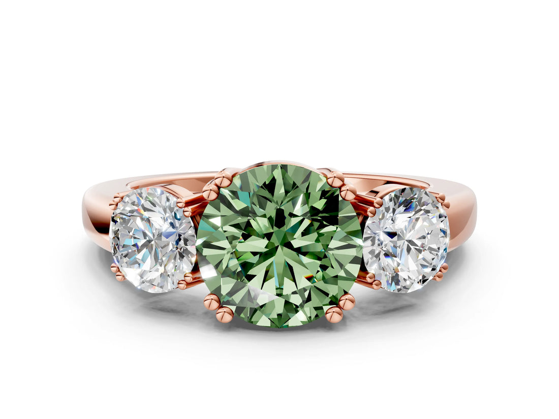 Rose gold Three-Stone Fancy Green Round Cut Cut Diamond Ring with Channel Set Band and Four-Prong Setting_24