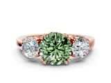Rose gold Three-Stone Fancy Green Round Cut Cut Diamond Ring with Channel Set Band and Four-Prong Setting_24